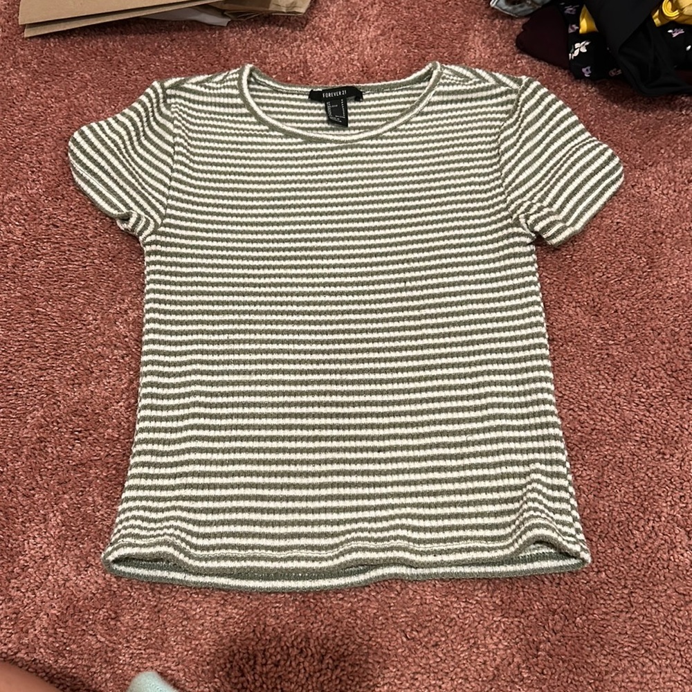 Forever 21 green and white striped t shirt